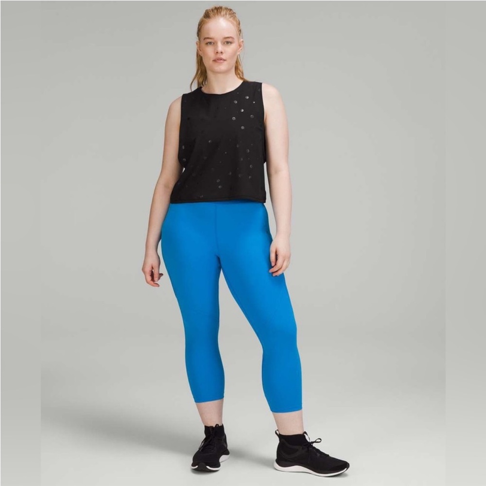 Lululemon black muscle love tank shine, size 8, lulu logo